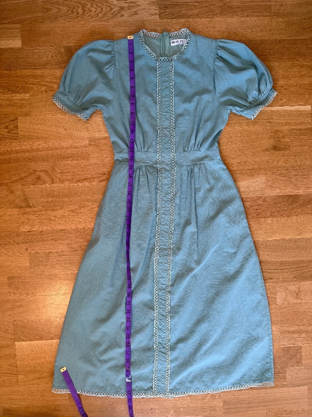 Sage Green Puff Sleeve Cottagecore Midi Dress Small - Picture 7 of 9